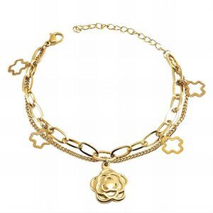 18K Gold Plated Women's Flower Charm Layered Bracelet Waterproof Hypoallergenic